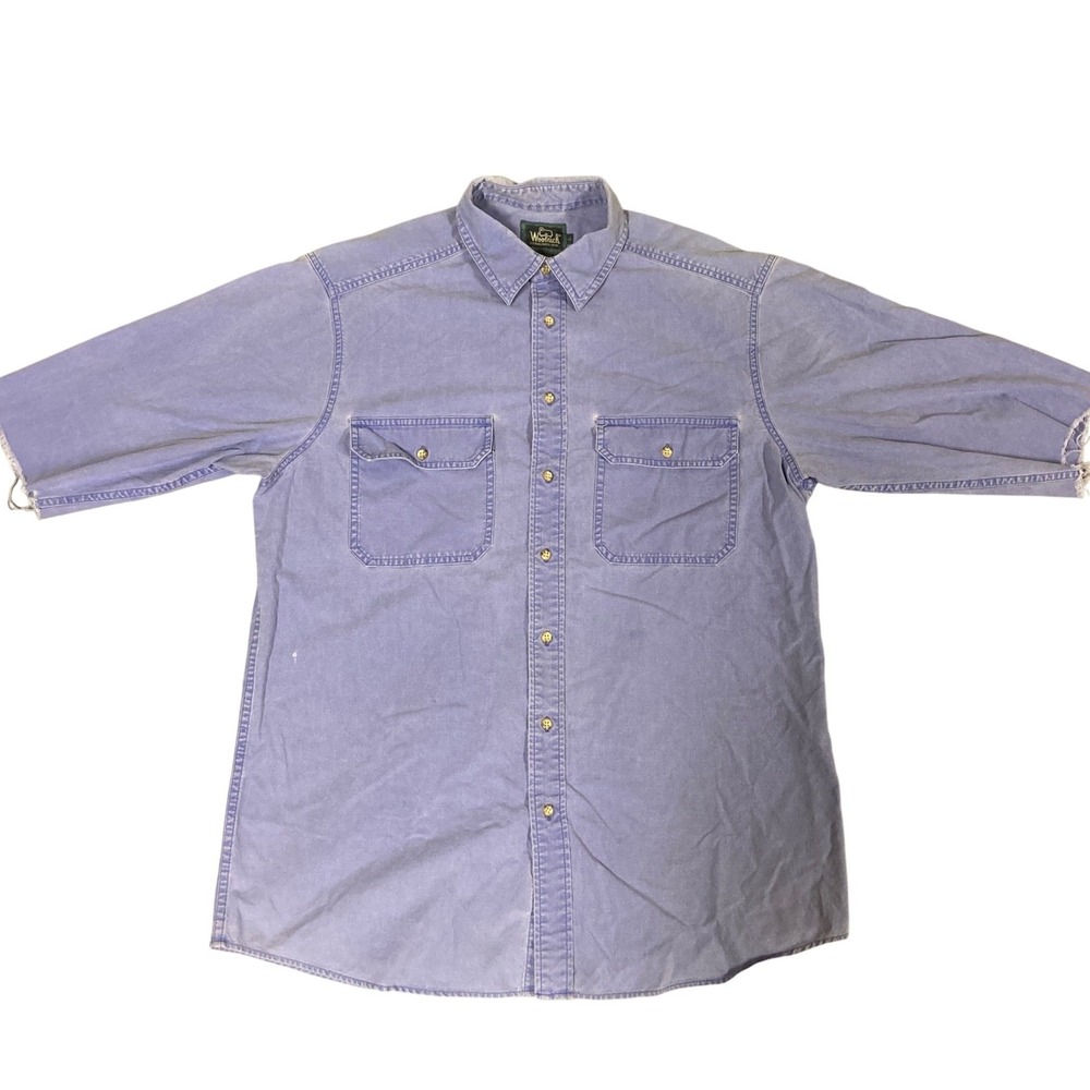 Vintage Woolrich Chamois Mens Work Shirt Button Down Shirt Purple Cotton L